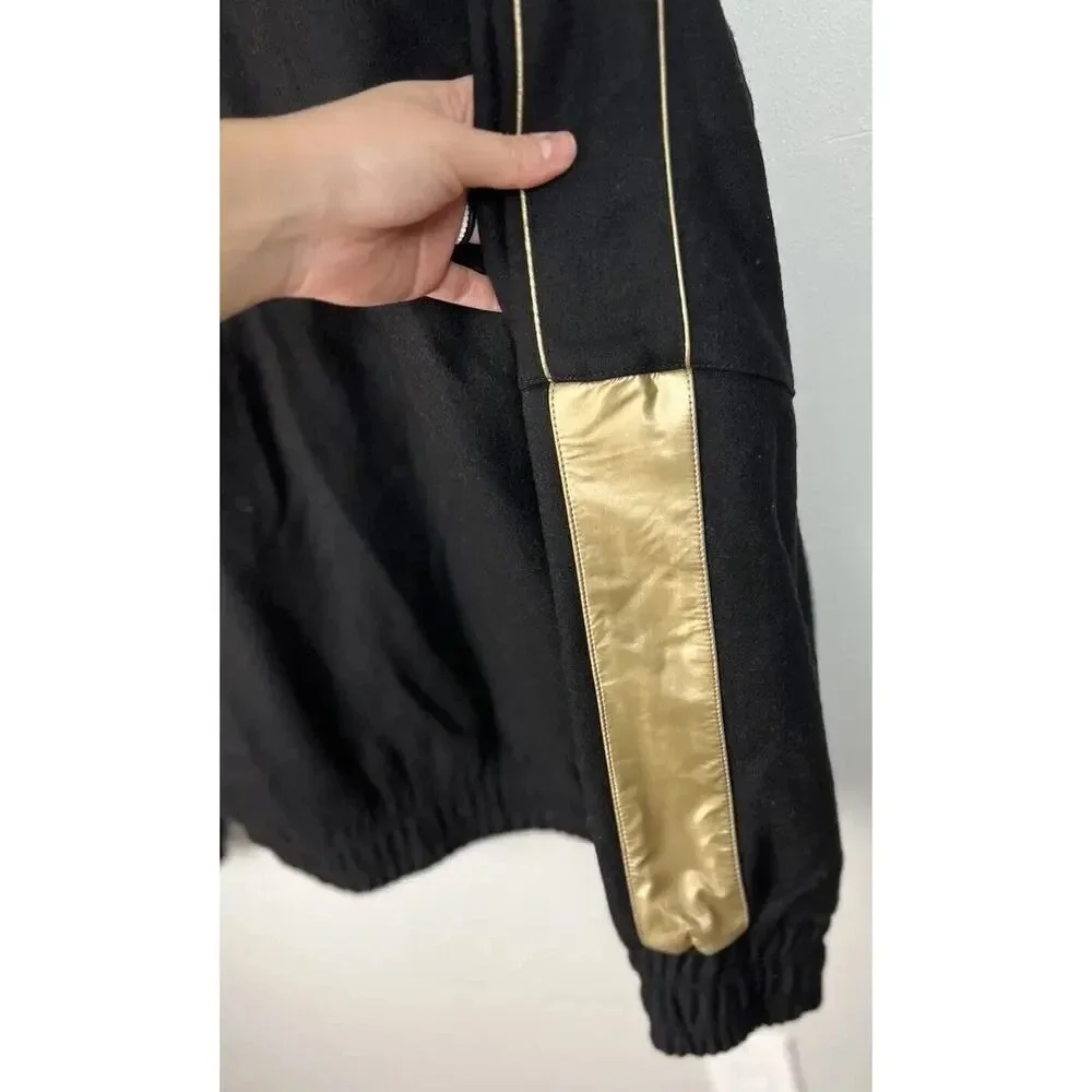 True Religion Fashion Varsity Bomber Jacket Black/Gold Size Large Style 103121